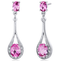 Glamorous 4.50 Carats Pink Sapphire Oval Cut Dangle Diamond CZ Earrings in Sterling Silver Style SE7938