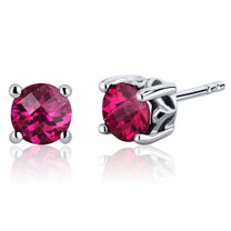 Scroll Design 2.00 Carats Ruby Round Cut Stud Earrings in Sterling Silver Style SE7952
