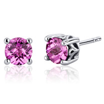 Scroll Design 2.00 Carats Pink Sapphire Round Cut Stud Earrings in Sterling Silver Style SE7956