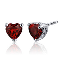 2.00 Carats Garnet Heart Shape Stud Earrings in Sterling Silver Style SE7980
