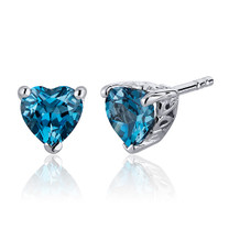 2.00 Carats London Blue Topaz Heart Shape Stud Earrings in Sterling Silver Style SE7986