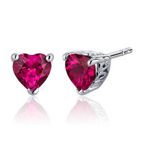 2.00 Carats Ruby Heart Shape Stud Earrings in Sterling Silver Style SE7988