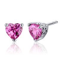 2.00 Carats Pink Sapphire Heart Shape Stud Earrings in Sterling Silver Style SE7992