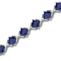 Princess Cut Created Sapphire Gemstone Bracelet in Sterling Silver Style SB3010