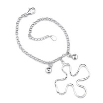 Trendy Style: Sterling Silver Rolo Chain Bracelet with a Jigsaw Puzzle Charm Style sb3288