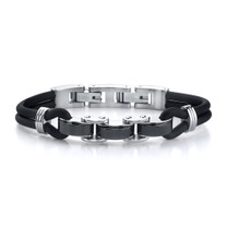 Trendy Innovation: Stainless Steel Panther Link and Rubber Cord Bracelet Style SB3374