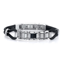 Refined Style: Stainless Steel, Carbon Fiber and Rubber Cord Bracelet Style SB3380