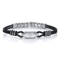 Exclusive Style: Stainless Steel ID-style Dual Rubber Cord Link Bracelet Style SB3392