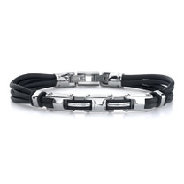 Modern Fashion: Stainless Steel H-Link Multi-cord Rubber Bracelet Style SB3400