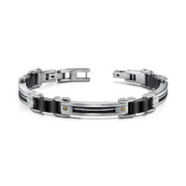 Stainless Steel Mens Bracelet with twisted cable and 18 Karat Gold Rivets Style SB3478