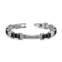 Stainless Steel Mens Bracelet with Cable Design and 18 Karat Gold Rivets Style SB3486