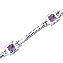 1.75 Carats Princess Cut Amethyst Bracelet in Sterling Silver Style SB3730