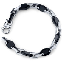 Versatile Style: Unisex Stainless Steel Unique link and Oval Ceramic Bead Bracelet Style SB3870