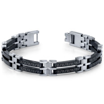 Urban Class: Mens Black and Silver-tone Stainless Steel Greek Key Bracelet Style SB3910
