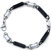 Urban Posh: Mens Stainless Steel Unique Black and Silver-tone Coil Link Bracelet Style SB3932