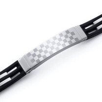 Comfortable Style: Checkerboard Stainless Steel and Black Rubber Mens Bracelet Style SB4056