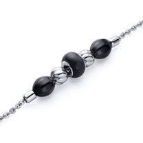Black Roundel Bead Stainless Steel Chain Bracelet Style SB4110