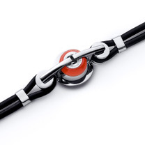 Red Glass Roundel Bead Stainless Steel Silicon Bracelet Style SB4112