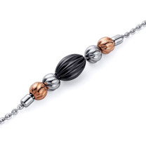 Jet Black and Gold Tone Corrugated Bead Stainless Steel Chain Bracelet Style SB4116