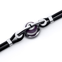 Amethyst Glass Roundel Bead Stainless Steel Silicon Bracelet Style SB4118
