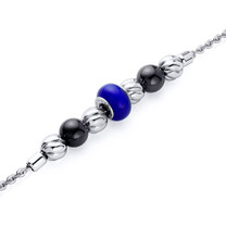 Royal Blue Roundel Bead Stainless Steel Chain Bracelet Style SB4124