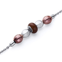 Brown Roundel and Coffee Tone Bead Stainless Steel Chain Bracelet Style SB4128