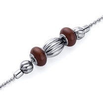 Brown Roundel with corrugated Bead Stainless Steel Chain Bracelet Style SB4132