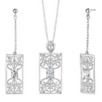 Radiant Cut White Cubic Zirconia Pendant Earrings Set in Sterling Silver Style SS2136