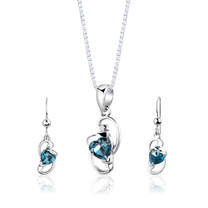 Sterling Silver 2.00 Carats Heart Shape London Blue Topaz Pendant Earrings Set Style SS2840