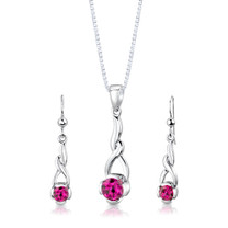 Sterling Silver Round Shape Ruby Pendant Earrings Set Style SS3010