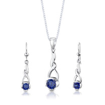 Sterling Silver Round Shape Sapphire Pendant Earrings Set Style SS3012