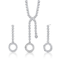 Sterling Silver Lariat Tennis Necklace Earrings Set with White CZ Style SS3096