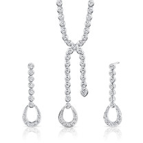 Sterling Silver Lariat Tennis Necklace Earrings Set with White CZ Style SS3100
