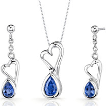 Heart Design 2.00 carats Pear Shape Sterling Silver Sapphire Pendant Earrings Set Style SS3388