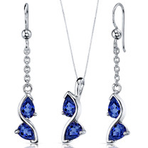 Artistic 3.00 carats Pear Shape Sterling Silver Sapphire Pendant Earrings Set Style SS3710