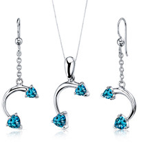 Lovely 2.25 carats Heart Shape Sterling Silver London Blue Topaz Pendant Earrings Set Style SS3734
