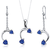 Love Duet 2.25 carats Heart Shape Sterling Silver Sapphire Pendant Earrings Set Style SS3738
