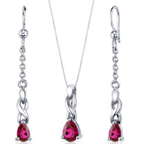 Enchanting Solitaire 1.25 carats Pear Shape Sterling Silver Ruby Pendant Earrings Set Style SS3848