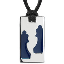 Surgical Steel High Polished Finish Two Blue Queens Tag Pendant on a Black Cord Style SN7976