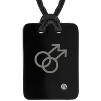 Pride and Style: Surgical Steel Pendant with Two Male Insignias on a Black Cord Style SN7984