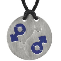 Surgical Stainless Steel Blue Male Mars Puzzle High Polished Circular Pendant on a Black Cord Style SN7986