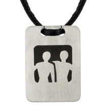Silhouette Style: Surgical Stainless Steel Tag with Two Men on a Black Cord Style SN7988