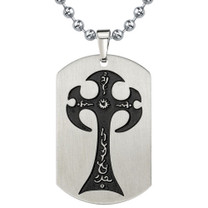 Stainless Steel Brushed Finish Gothic Cross Tattoo Style Dog Tag Pendant Style SN8002