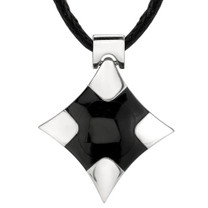 Surgical Steel High Polished Finish Black Enamel Cross Pendant on a Black Cord Style SN8004