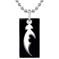 Titanium Cutout Dog Tag Tribal Blade Pattern Pendant on a Stainless Steel Ball Chain Style SN8014