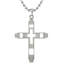 Titanium Modern Style Brushed Finish Cross Pendant on a Stainless Steel Ball Chain Style SN8016