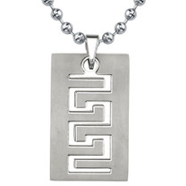 Titanium Brushed Finish Greek Key Dog Tag Pendant on a Stainless Steel Ball Chain Style SN8046