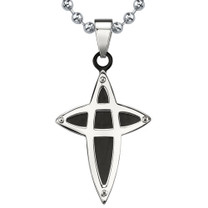 Surgical Stainless Steel Black Enamel Finish Modern Cross on a Stainless Steel Ball Chain Style SN8090