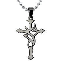Stainless Steel Tribal Cross Pendant on a Stainless Steel Ball Chain Style SN8096