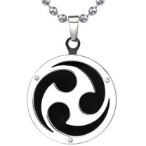 Surgical Stainless Steel Spiral Disc Pendant with Black Enamel on a Stainless Steel Ball Chain Style SN8106